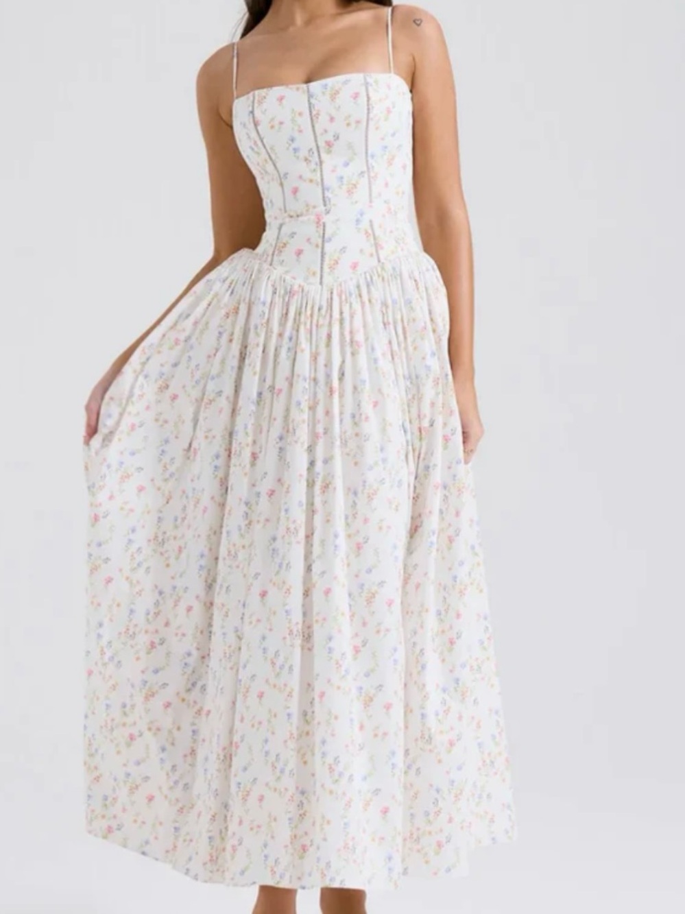 White Floral Maxi Dress with Corset Bodice